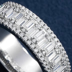 Triple Row Baguette & Pave Moissanite Ring For Men