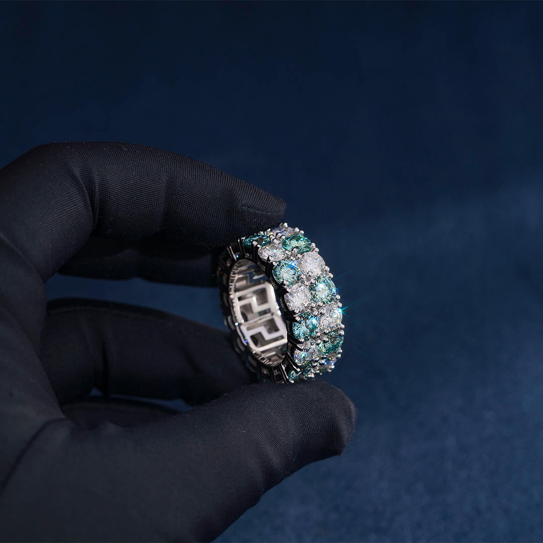 Moissanite Blue & White Two Row Eternity Ring