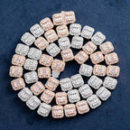 10mm Moissanite Two Tone  Halo Baguette Link Chain