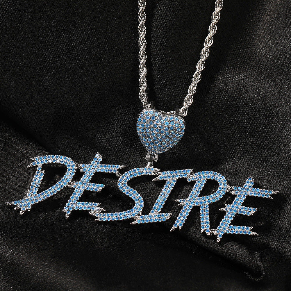 Customized Sea Blue Double Cursive Love Buckle Letters DIY Splicing Pendant