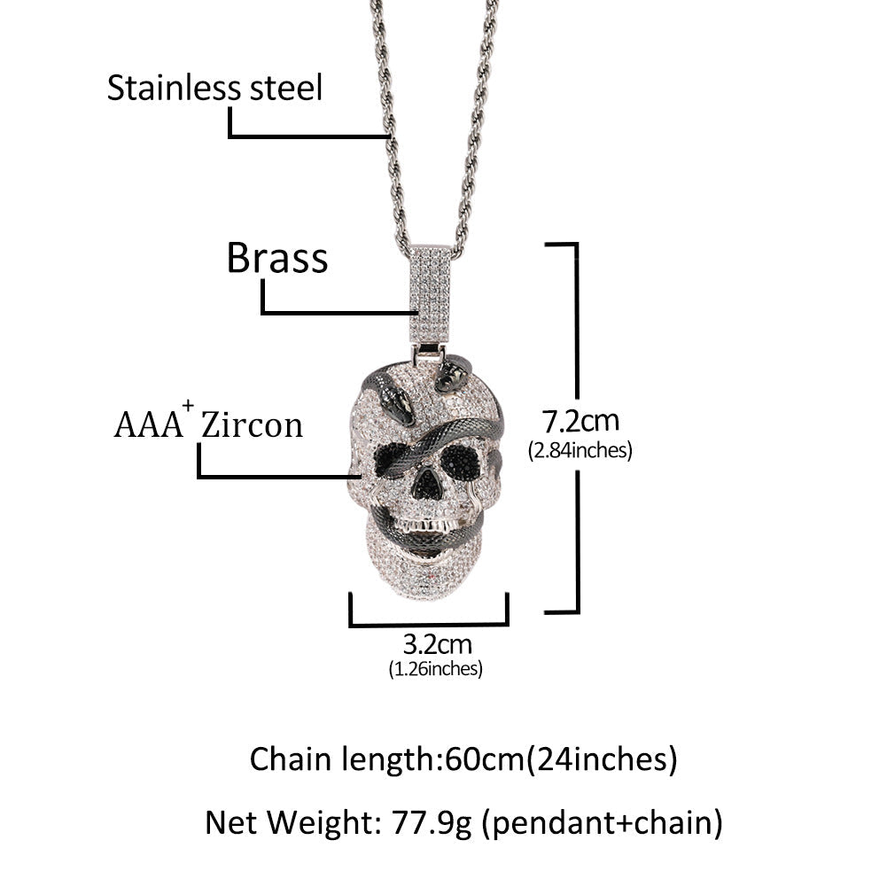 Snake Skull Moissanite Pendant in White & Black Gold
