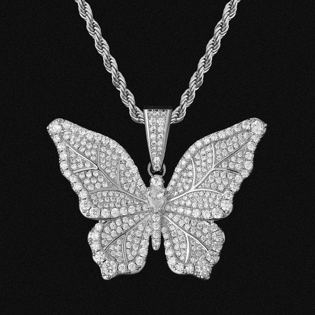 Hip Hop| "Butterfly" Iced Pendant in White Gold