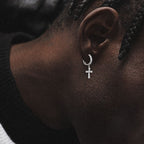 Iced Out Hoop Earrings for Men with Moissanite Dangle Cross