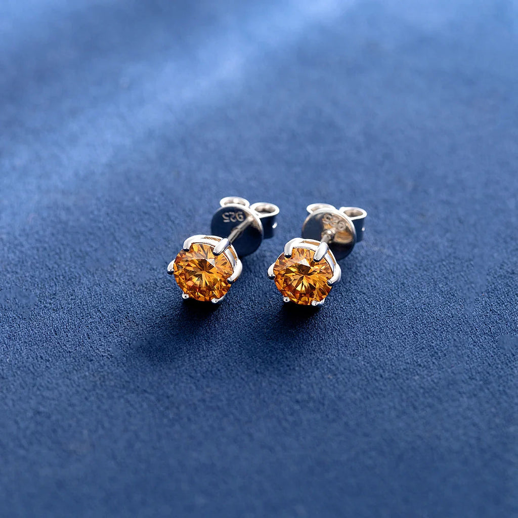 S925 & VVS Moissanite Certified Yellow Stud Earrings (Total 2 Carats )