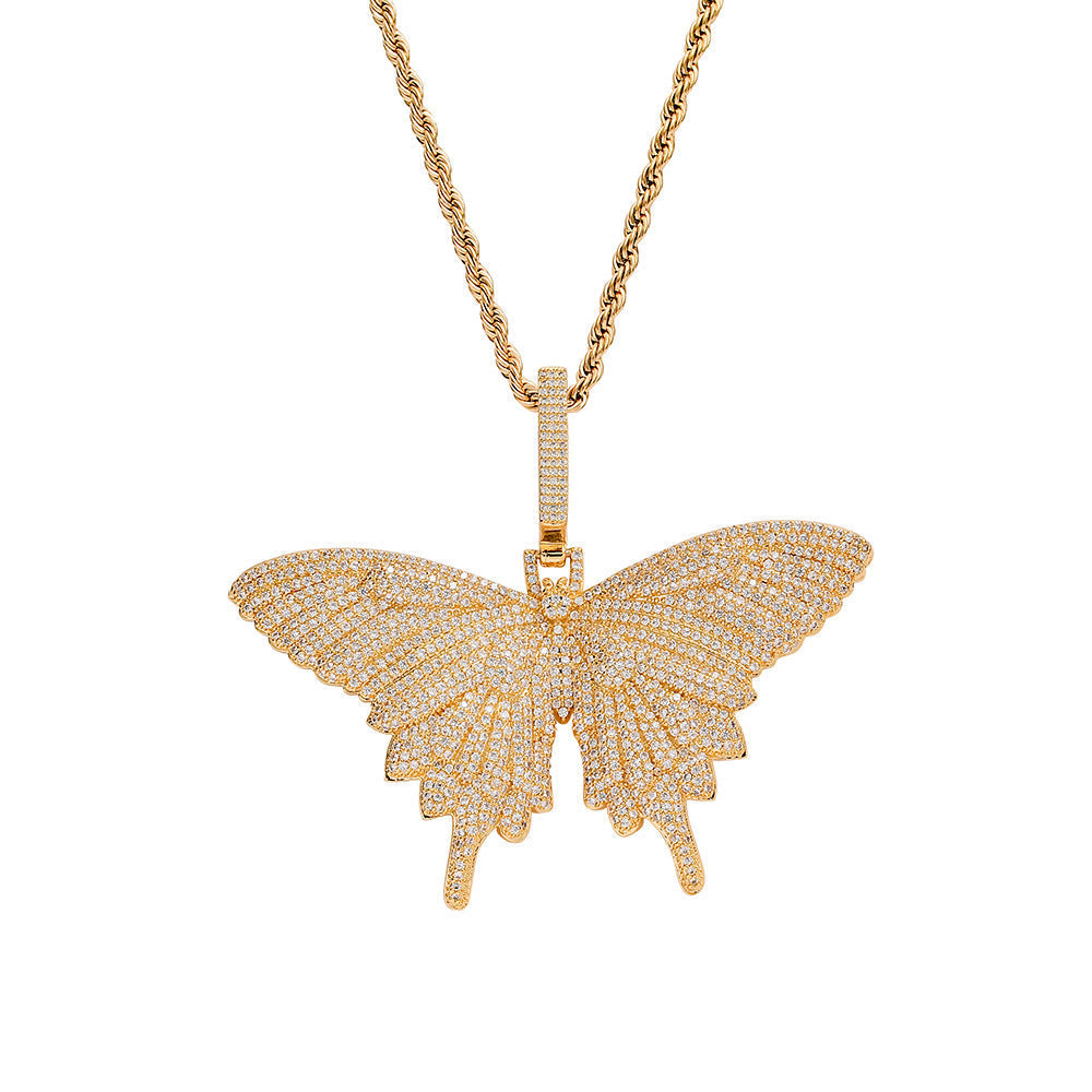 Colorful Large Zirconia Butterfly Pendant Necklace