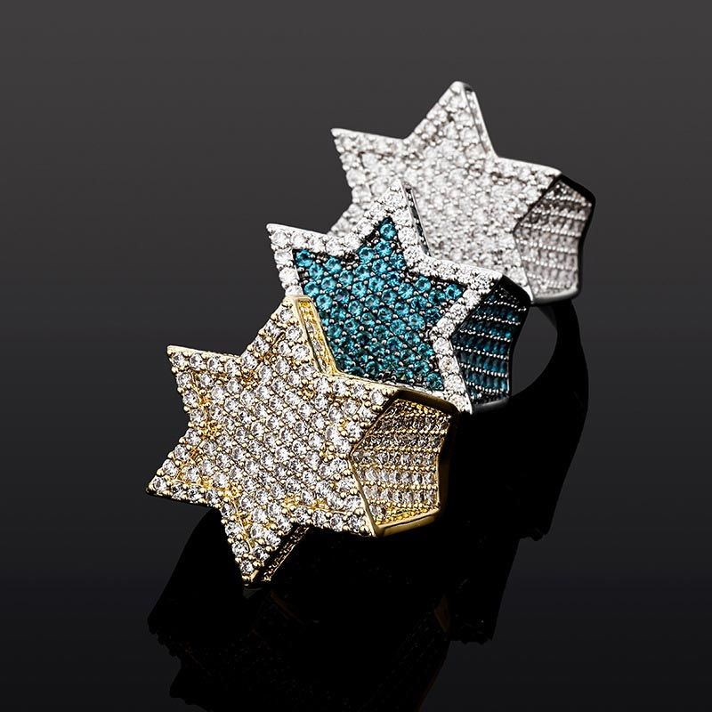 Moissanite Iced Star of David Ring in White Gold
