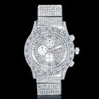 Iced Round Cut Luminous Men's Watch in White Gold