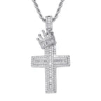 Ice Out Baguette Crown Cross Pendant