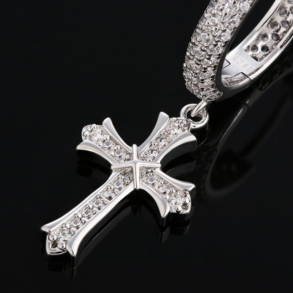 Iced Out Hoop Earrings for Men with Moissanite Dangle Cross