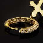 Iced Out Hoop Earrings for Men with Moissanite Dangle Cross