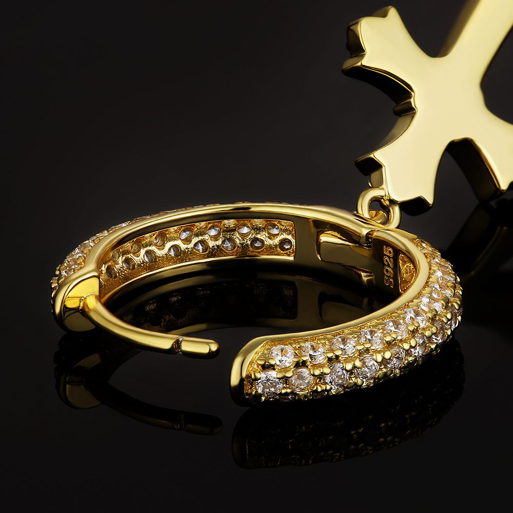 Iced Out Hoop Earrings for Men with Moissanite Dangle Cross