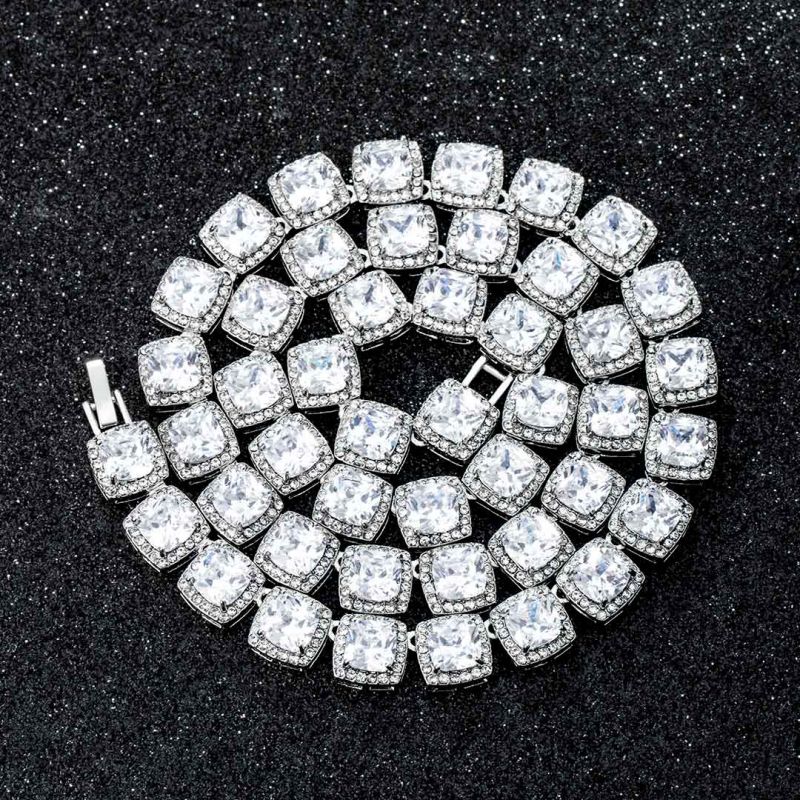 Women's 10mm Clustered Tennis Chain in White Gold