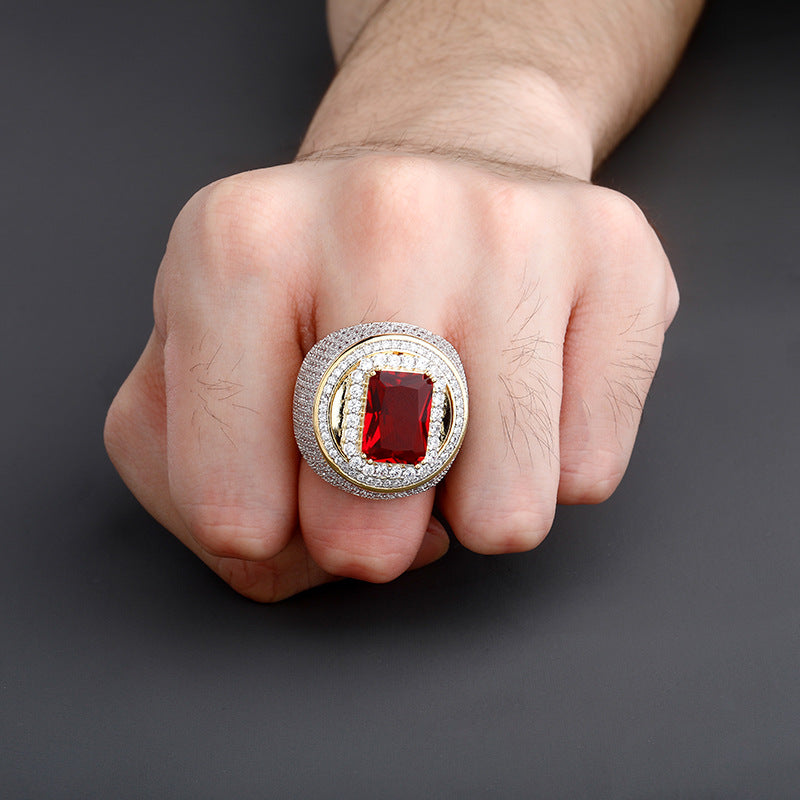 Ruby Moissanite Ice Out Hip Hop Ring