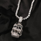 Snake Skull Moissanite Pendant in White & Black Gold