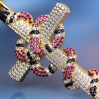 Moissanite Iced Out Mens Cross with Coral Snake Twist Pendant
