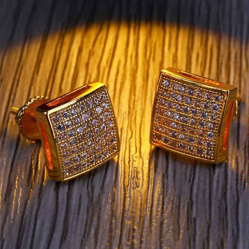Iced Square Shape Stud Moissanite Earring