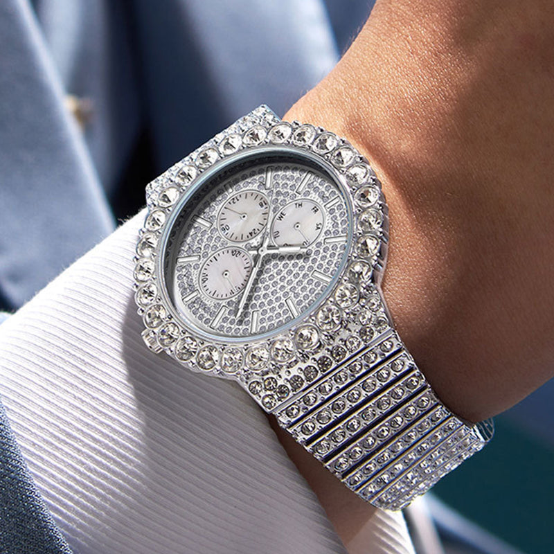 Iced Round Cut White Dial Luminous Men's Watch