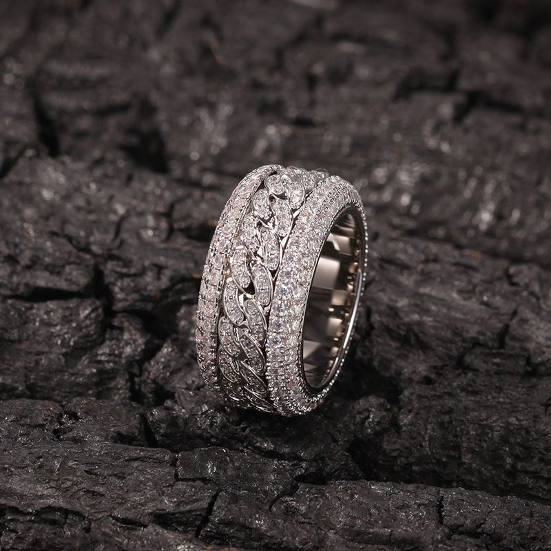 Moissanite Iced Rotatable Cuban Ring in White Gold