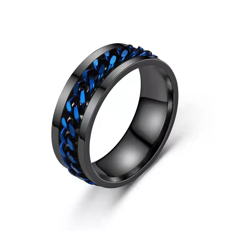 Rotating Titanium Steel Cuban Chain Fidget Ring in Black Gold