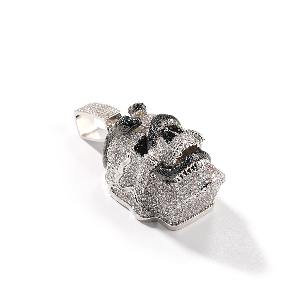 Snake Skull Moissanite Pendant in White & Black Gold