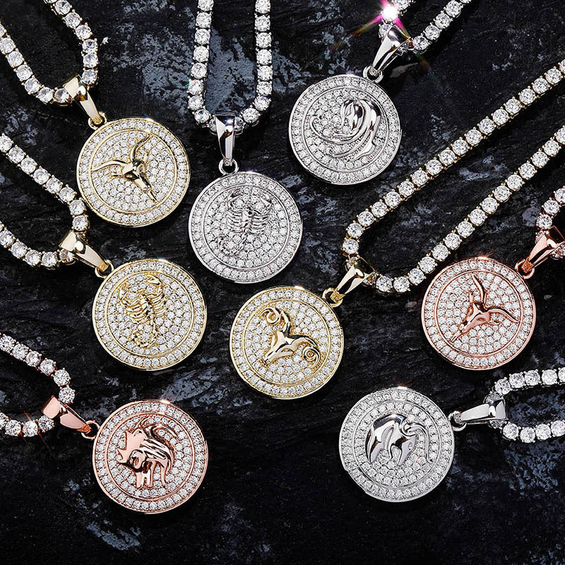 Ice Circle Cut Zodiac Circle Moissanite Pendant