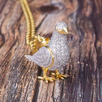 Iced Out Pigeon Mens Moissanite Pendant Necklace in 14K Gold