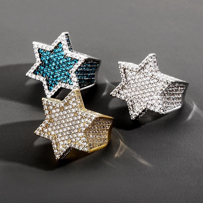 Moissanite Iced Star of David Ring in White Gold