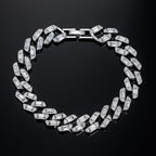 13mm Baguette Cut Cuban Chain and Bracelet Set in White Gold