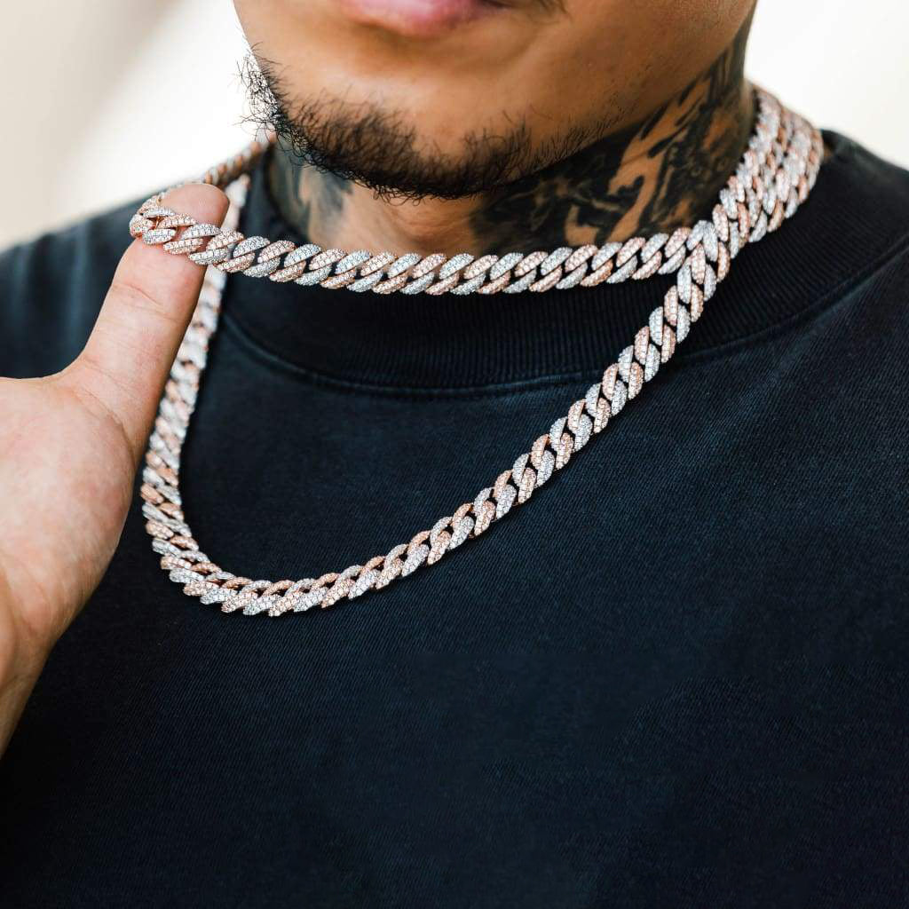 9mm Moissanite Diamond  Two Tone Cuban Chain