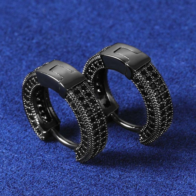 Moissanite Iced Hoop Earring In Black