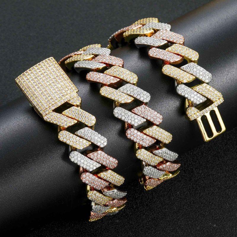 20mm Moissanite Hip Hop Tricolor Miami Diamond Cuban Chain