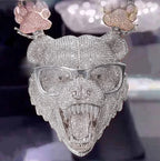 3-D S925 Moissanite Diamond Wearing Glasses Bear Pendant Set