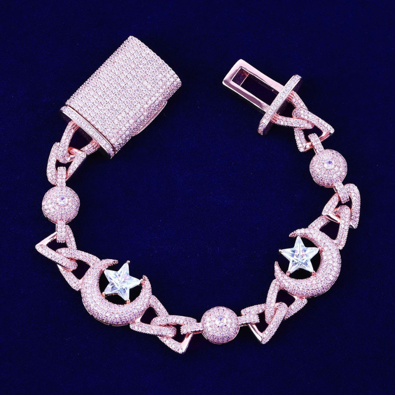 Moissanite Star Moon Cross Cuban Bracelet