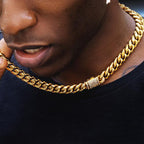 Moissanite Clasp Miami Cuban Link Chain (12mm) in 18K Gold for Men's