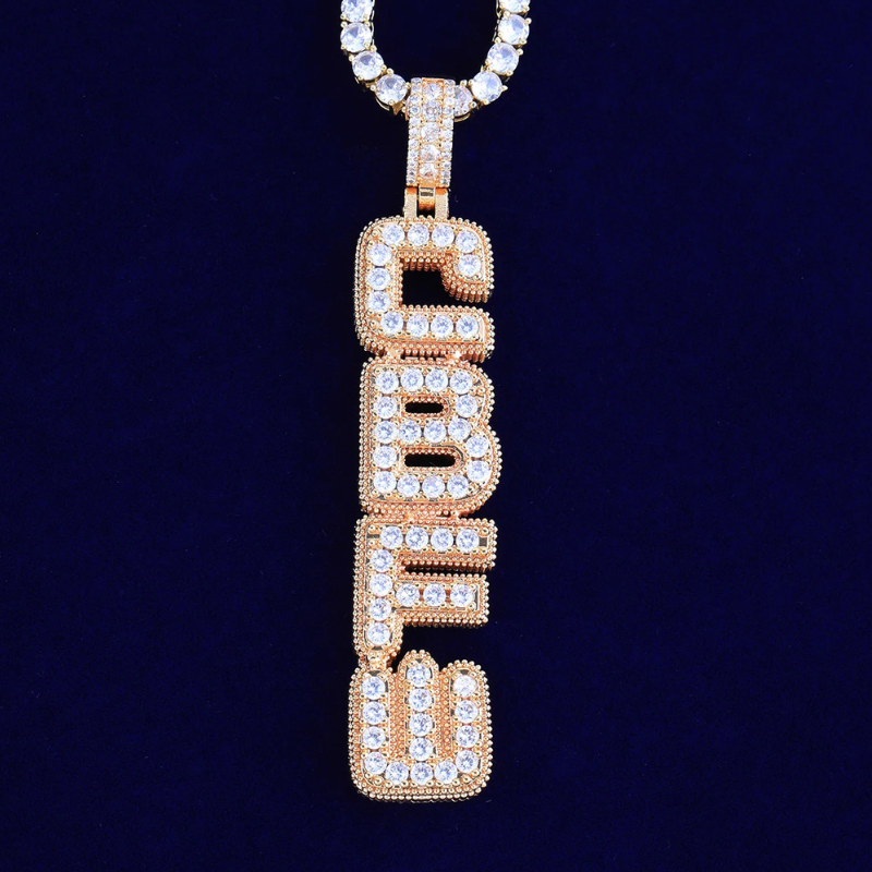 Moissanite Hip Hop Vertical Square Custom Letter Pendant