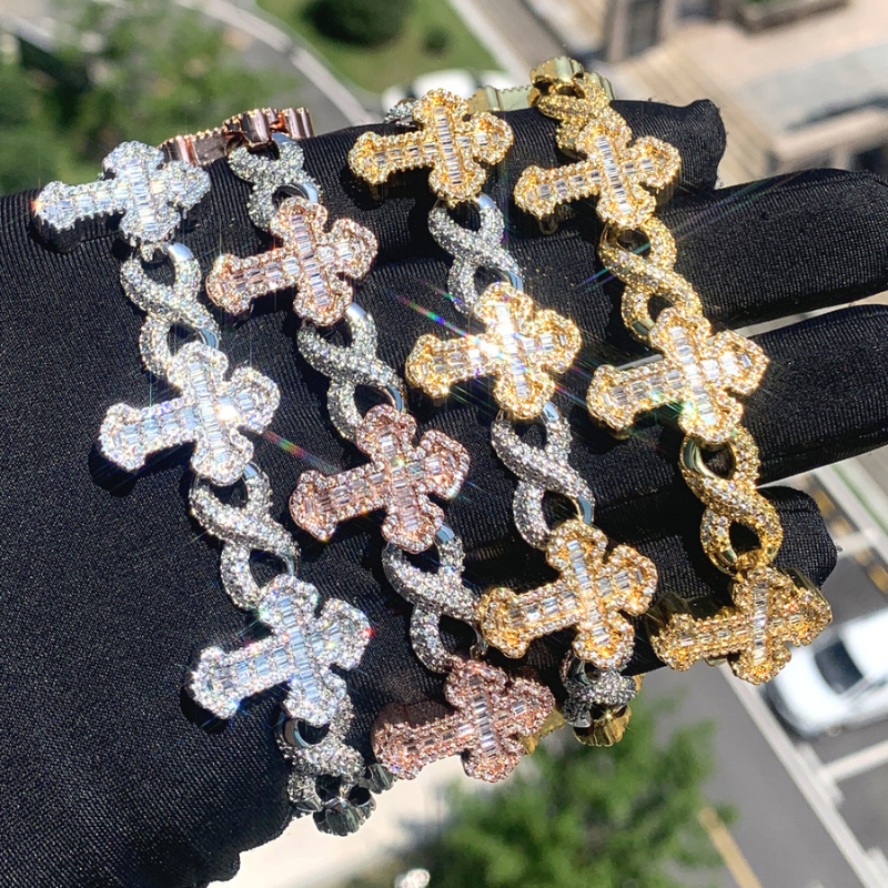 15mm Moissanite Cross Infinity Link Bracelet