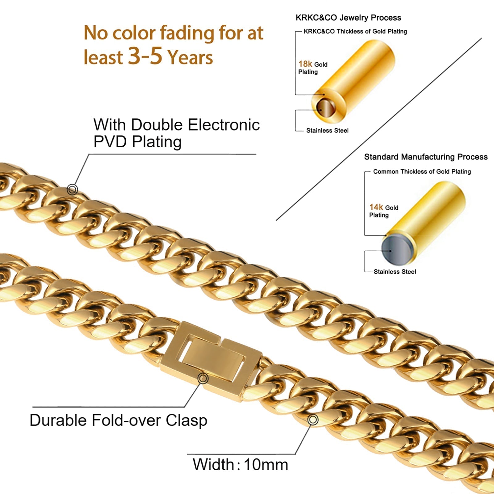10mm Cuban Link Chain in 18K Gold for Men's