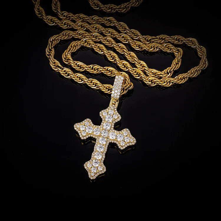 Clustered Cross White Gold Moissanite Pendant