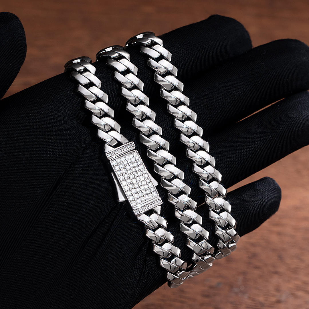 8mm Moissanite Miami Prong Link Chain with Iced Clasp