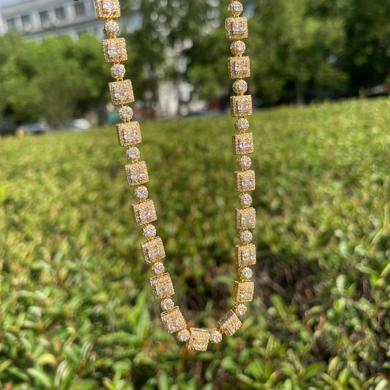 Moissanite Hip Hop Square and Round Diamond Arrangement Design Chain