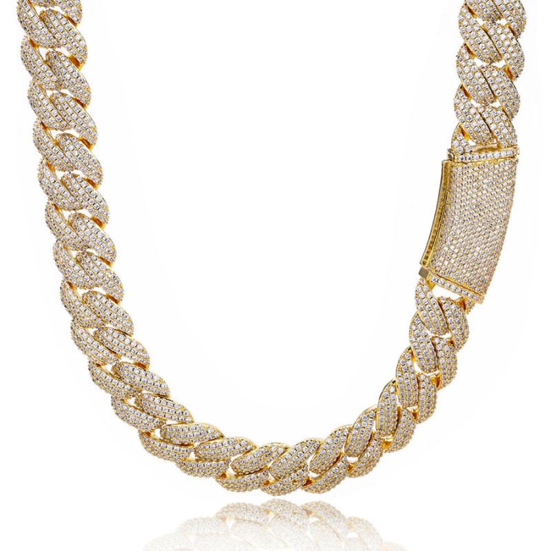 18mm Moissanite Three-row Diamond Bubble Cuban Chain