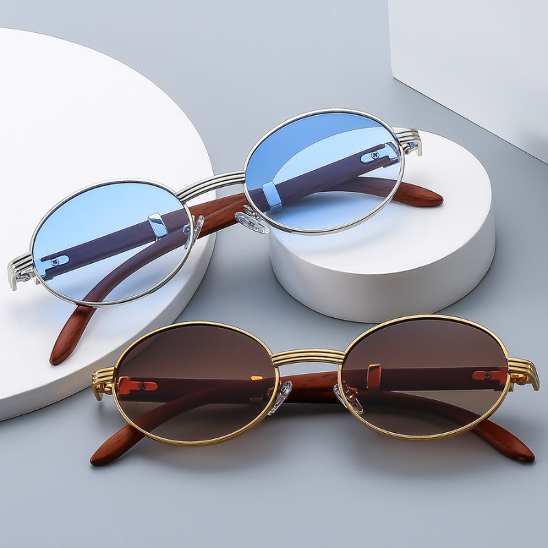 Retro Faux Wood Grain Sunglasses