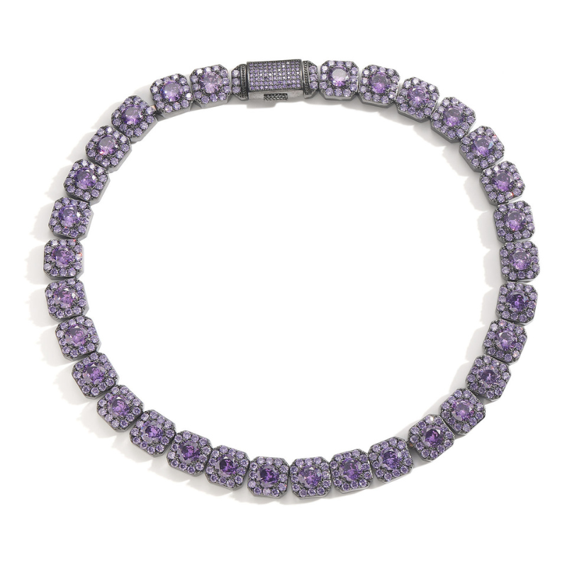 12mm Moissanite Hip Hop Purple Rock Candy Chain