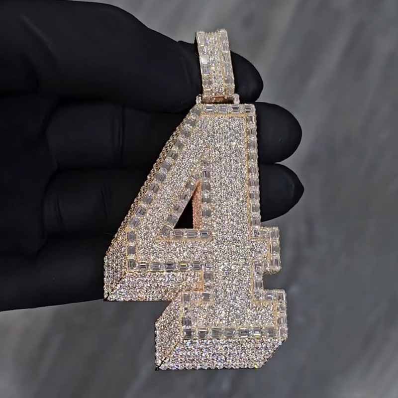 S925 Moissanite Baguette Number 4 Pendant