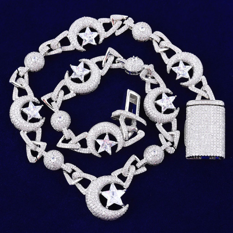 Moissanite Hip Hop Moon Star Cuban Chain