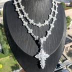 Moissanite Ice Lotus Flower Cross Pendant Chain Set