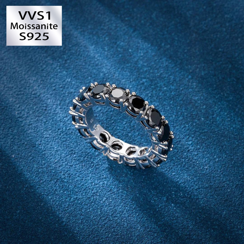 S925 Moissanite 5mm Black Eternity Ring