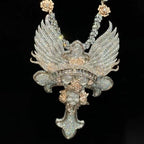Moissanite "Flyboy Lifestyle" Letter Wings Rose Cross Pendant Set