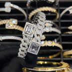 Moissanite Rock Sugar Square Diamond Cuban Bracelet