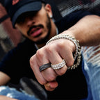 Iced Out Moissanite Cuban Link Rotating Mens Ring in Black Gold